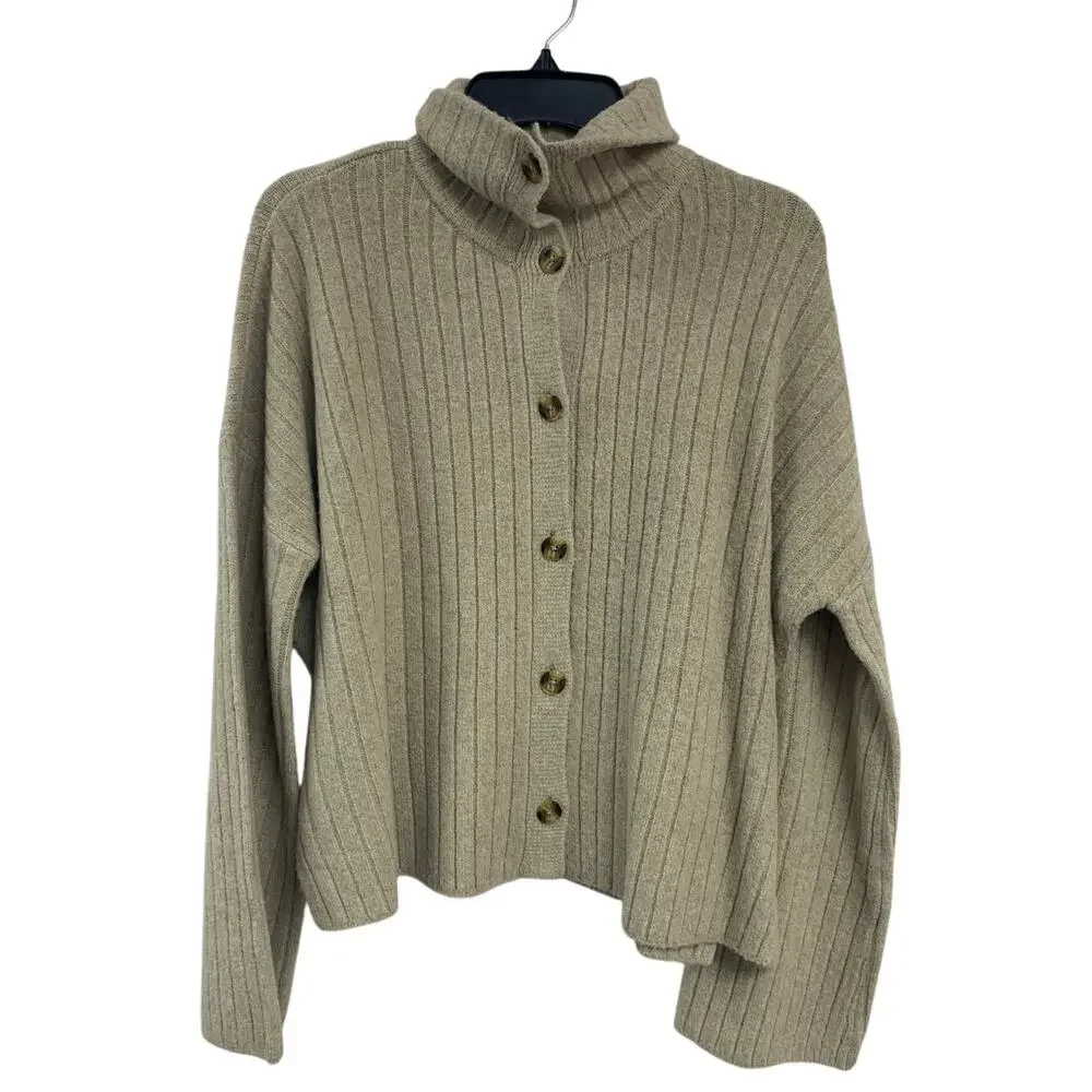 New Aerie Womens Small Long Sleeve Button Up Ribbed High Neck Cardigan Sweater